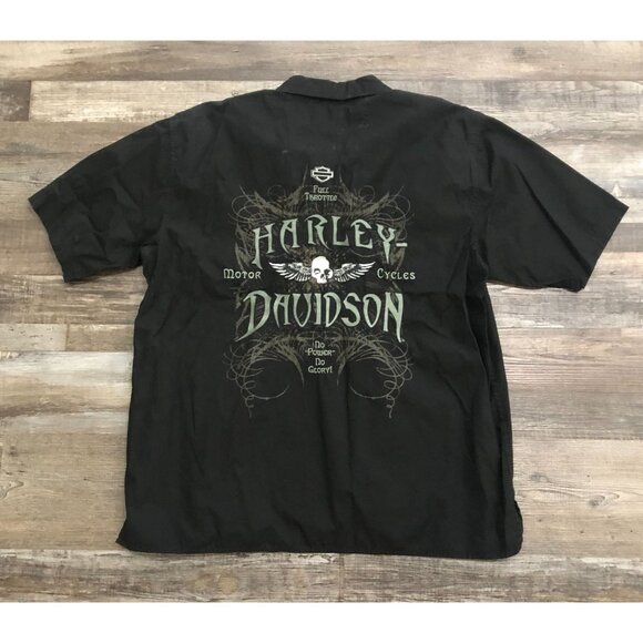 Harley Davidson Mens XL Embroidered Short Sleeve Button Up Shirt Black - Picture 1 of 7